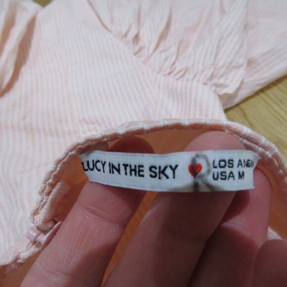 LUCY IN THE SKY Striped Crinkle Halter Dress in Pink Cocktail Pastel - Size M - Picture 14 of 15